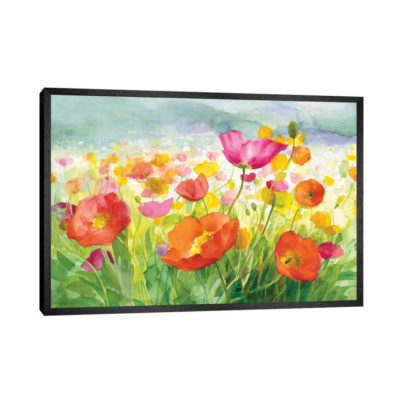Meadow Poppies by Danhui Nai - Painting on Canvas, 152.5 cm H x 101.5 cm W, Black Framed