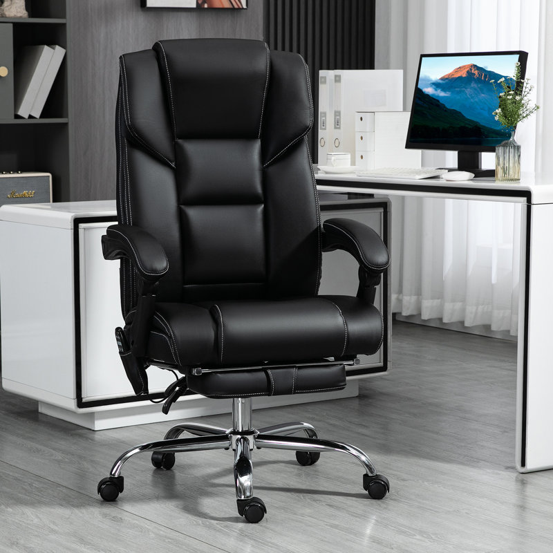 6 fauteuils de bureau de massage avec hauteur réglable, repose-pieds, inclinable, lombaire chauffant, cuir d'unité centrale, noir pour des journées de travail confortables en cuir massant 6 points de vibration, Lumbar A Relaxed You