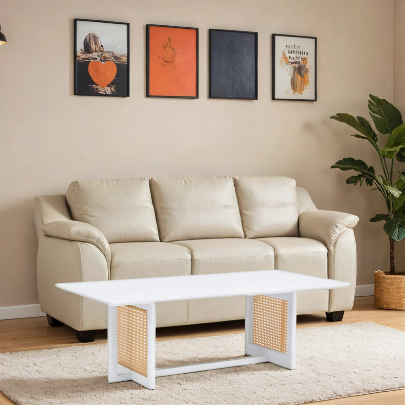 White Solid Wood Rattan-style Coffee Table