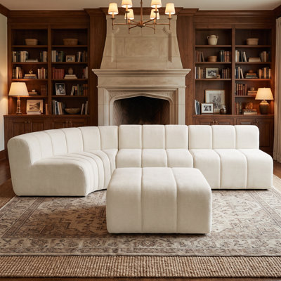 Canapé modulaire semi-incurvé modulaire avec repose-pieds mobile, revêtement en chenille à couture verticale et conception à bords arrondis - Canapé en L flexible pour salon, appartement et salon