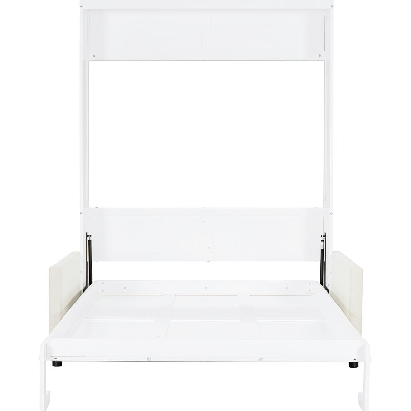 Lit double blanc avec coussin et lit - Fusion, espace pour, rangement simple, l 65,6 po x L 83,1 po, H 83,6 po, élément mural idéal pour une vie en appartement idéale