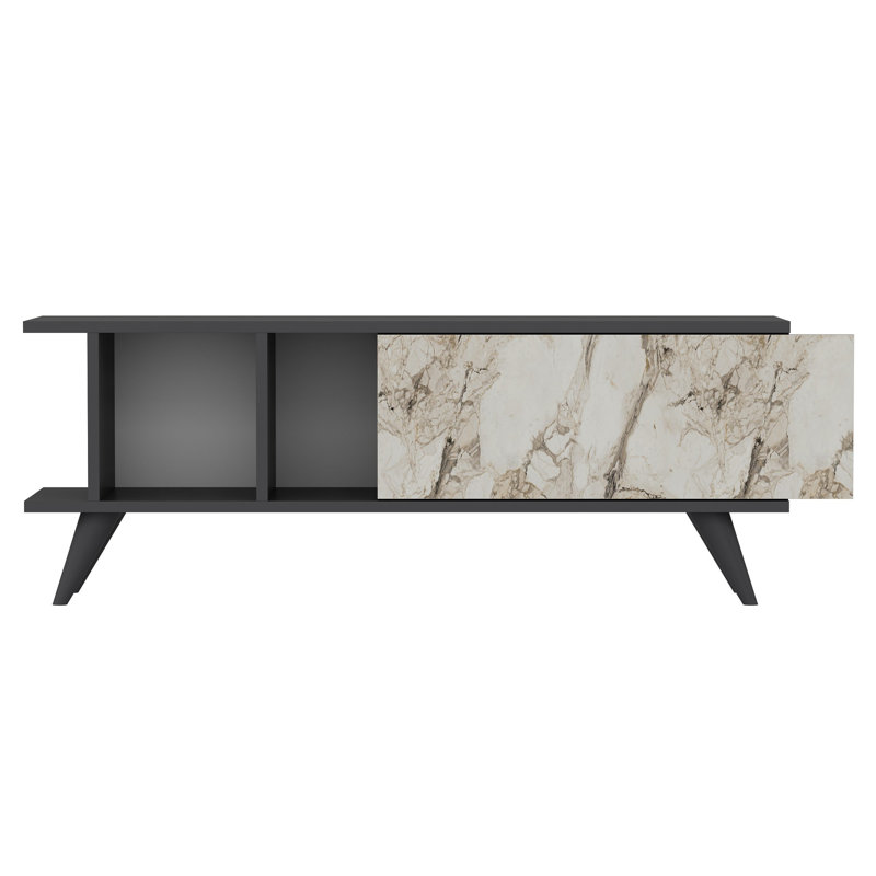 Meuble télé moderne avec pieds en PVC, anthracite et marbre, 47,2 po x 11,8 po x 17,7 po | 100% panneau de particules enduit de mélamine, épaisseur: 0,7 pouce | Design élégant et fonctionnel pour le salon et les espaces de divertissement