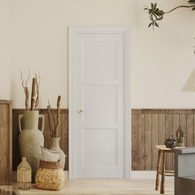 Interior Door Slab with Frame - Louvered White MDF Door, Prehung-Style Door Kit with Pre-installed Hinges, Locking Silver Handle Included, No Pre-drilled Holes