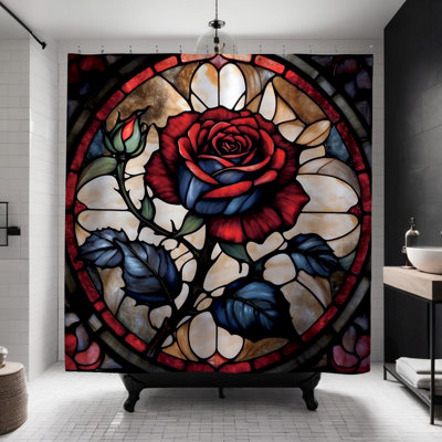 Pebble Rose Stained Glass Shower Curtain -  ULLI HOME, Pebble_Multi_71x74