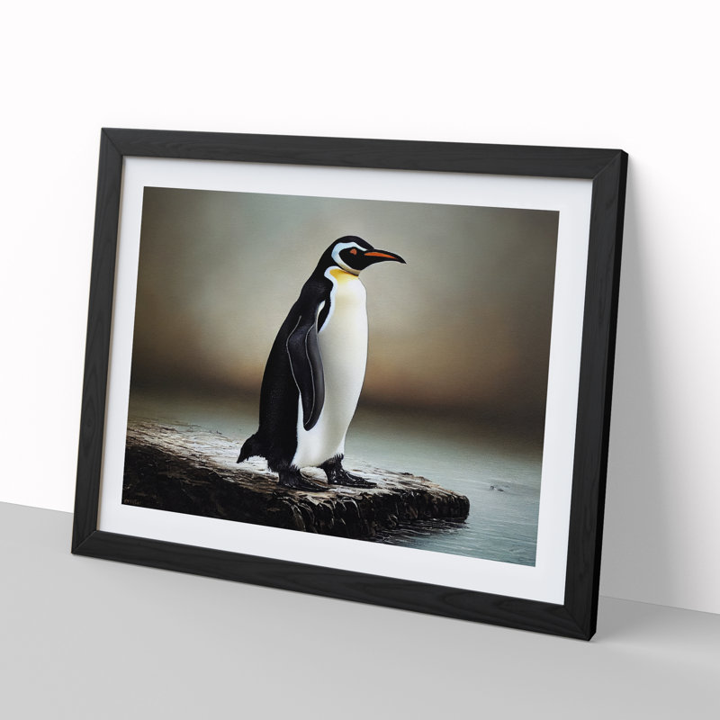 Lone Penguin - Single Picture Frame Print, Black, 46cm H x 64cm W