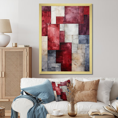 Maroon Mosaics Abstract Shapes - Abstract Shapes Wall Art