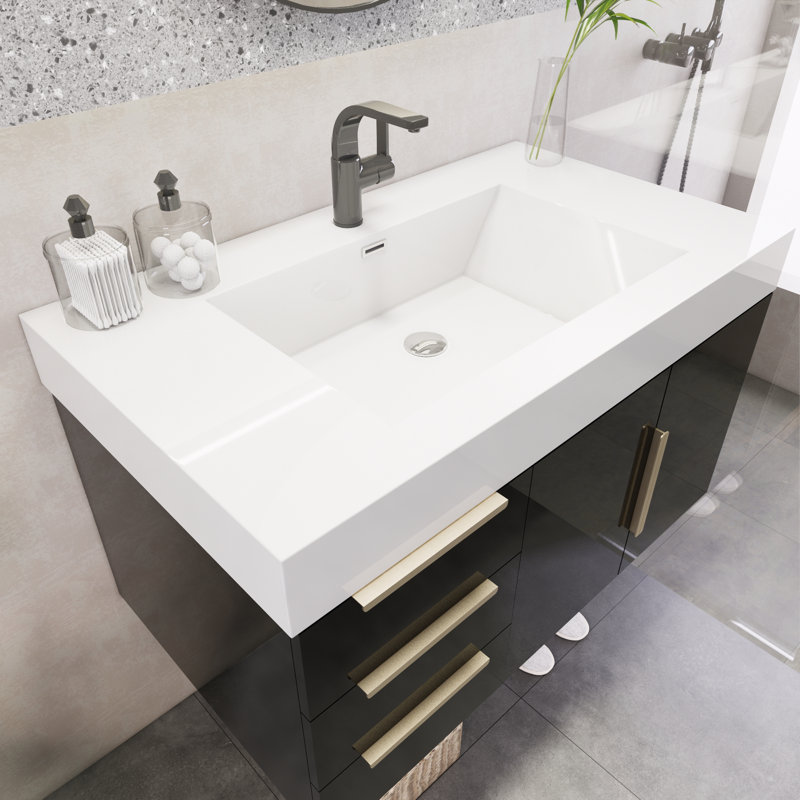 Marijke 35.4'' Single Bathroom Vanity with Acrylic Top, High Gloss Black