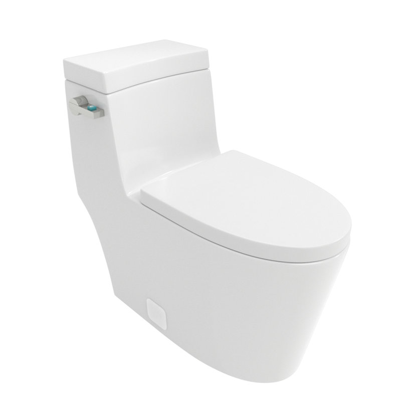 White Ceramic Elongated One-Piece Toilet with Silent Flush