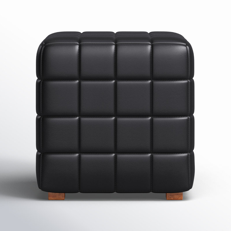 Carlo Square Leather Ottoman, Black