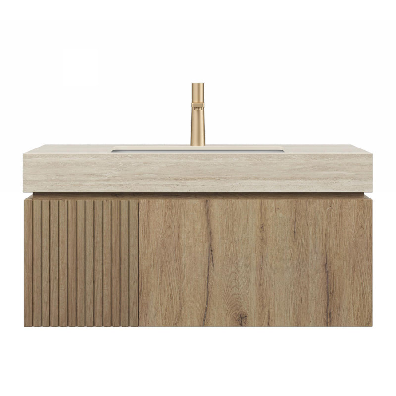 Meuble-lavabo 36 po avec tiroirs et lavabo, Chêne blanc, 35", Beige