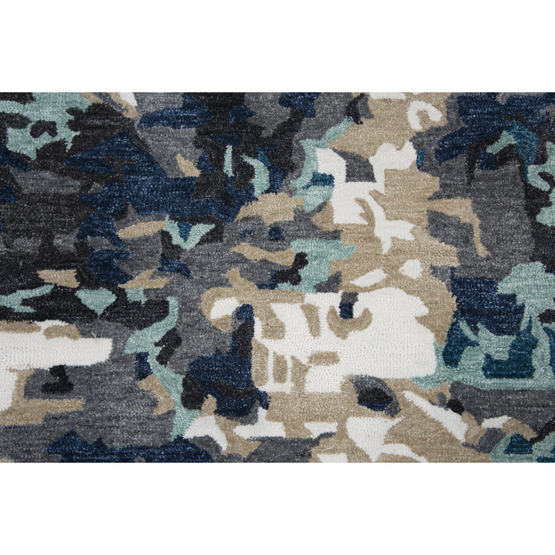 Tapis intérieur / extérieur gris / ivoire touffeté à la main Bahar Camouflage, Rectangle 5 pi x 7 pi 6 po