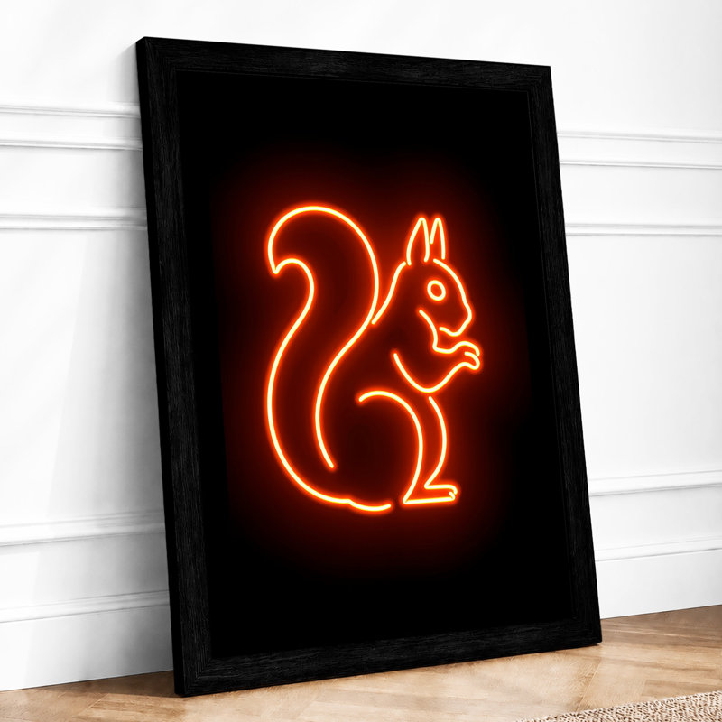 Neon Squirrel Sign Retro - Framed Print, Black, A3 - 42.0 x 29.7 cm