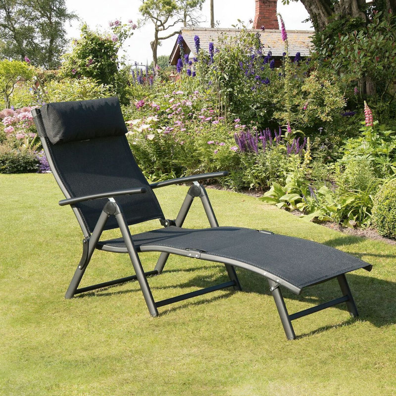 Burnstad Outdoor Metal Chaise Lounge, Black