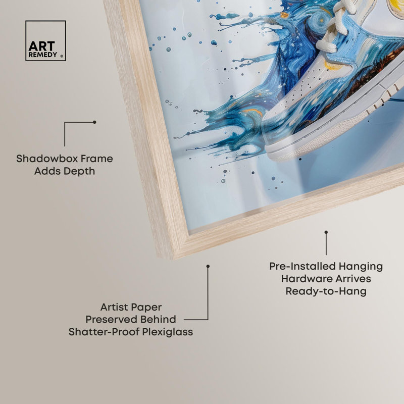 «Starry Night Sneaker Splash Shadowbox Print Sneaker» par Art Remedy, H 41 po x l 41 po, Crème, crème