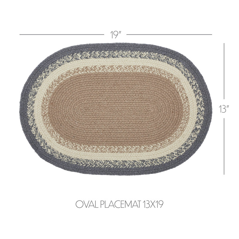 Ash Grey and Tan Braided Cotton Oval Placemat 13x19