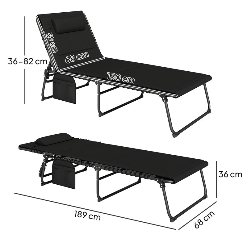 189cm Long Chaise Lounge Set, Black