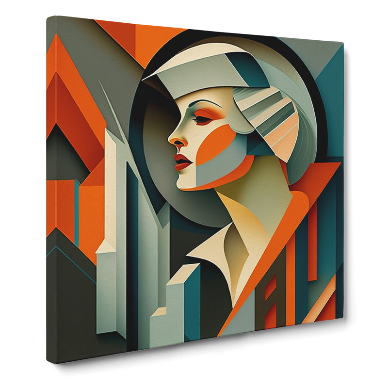Art Deco Woman Constructivism - Wrapped Canvas - Framed Print, 35cm H x 35cm W x 3cm D