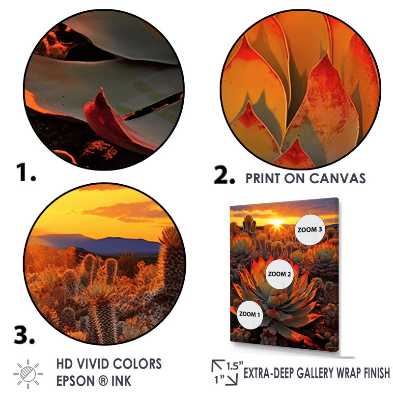 Vert et rouge plante grasse cactus coucher de soleil I - art mural succulent, 44" H x 34" W, Cadre flottant noir