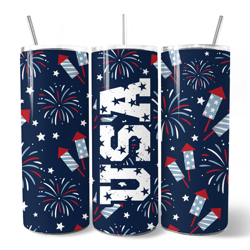 Verre à feu 20 oz avec couvercle et paille en acier inoxydable Fireworks USA