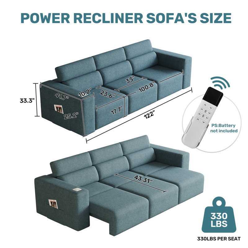 Canapé modulaire inclinable électrique à 3 places avec stéréo Bluetooth et recharge sans fil - Conception à poches latérales pour le salon et le cinéma maison