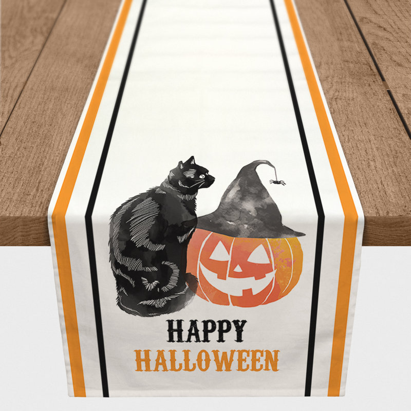 Chemin de table happy halloween pour chat et citrouille Speers, 72 po x 16 po