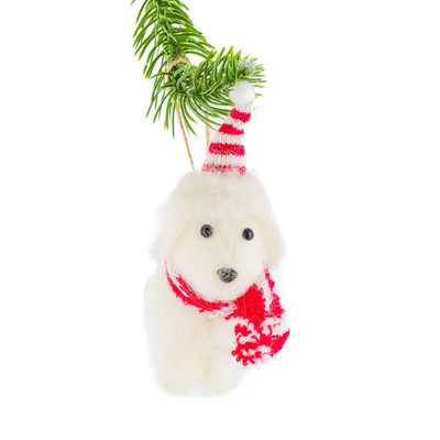 Ensemble de 6 ornements suspendus pour chien en tissu blanc avec chapeau amusant