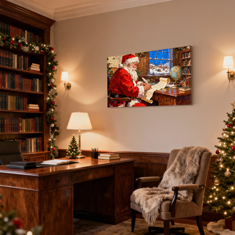 Ensemble de 3 impressions sur toile de Noël, père Noël, lecture de lettres au bureau, H 20 po x l 30 po