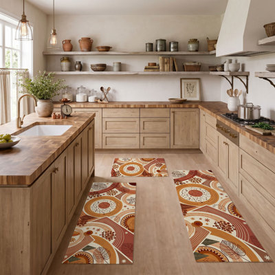 Boho Circular Non-Slip Washable Kitchen Mats