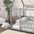 Aulora Full Size Wooden House Floor Bed With Roof Frame And Safety Guardrails-115630451