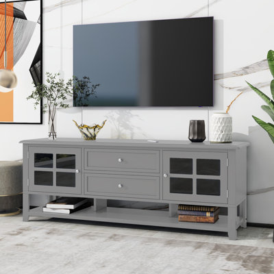 Meuble télé pour téléviseur de 60 po ou moins, centre de divertissement avec espace de rangement multifonctionnel, meuble télé au design moderne, console multimédia pour le salon, la chambre à coucher