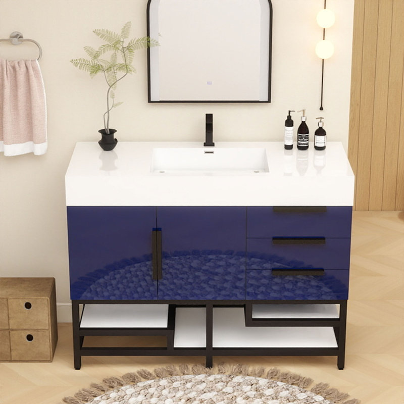 48'' Free Standing Single Bathroom Vanity, Navy Blue