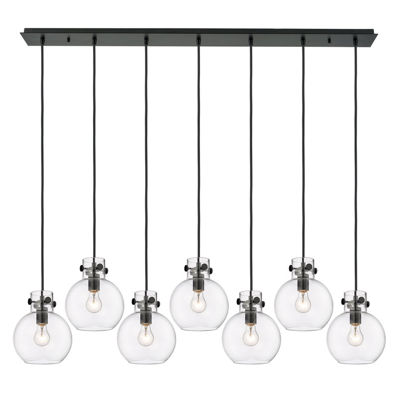 Luminaire suspendu sphère 7 lumières Amrith, Transparent, Noir mat