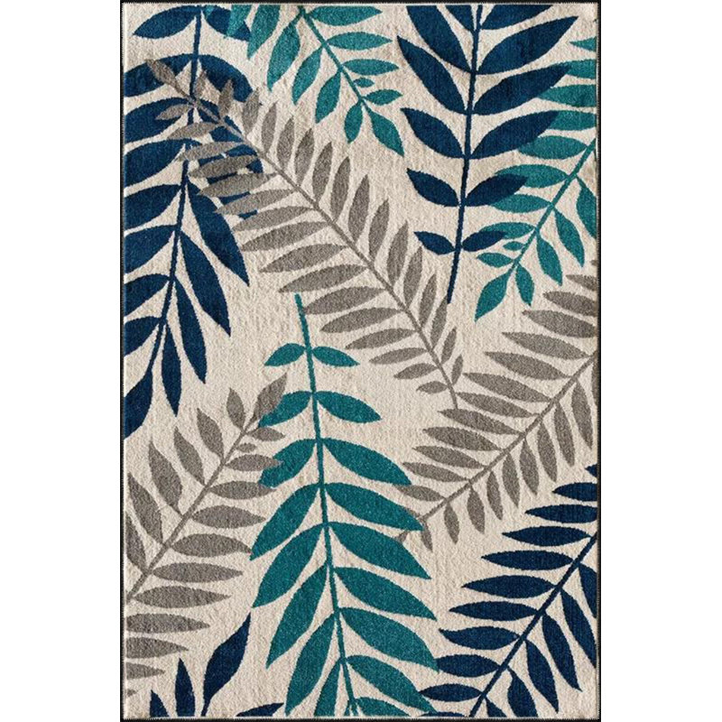 Machine Washable Acacia Blue Tree Leaf Patterned Woven Base Rug