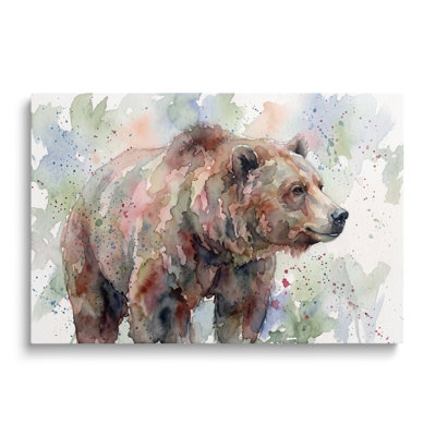 Tableau sur toile représentant un ours, reproduction historique de style pictural pour salon, bureau ou chambre d'étudiant.