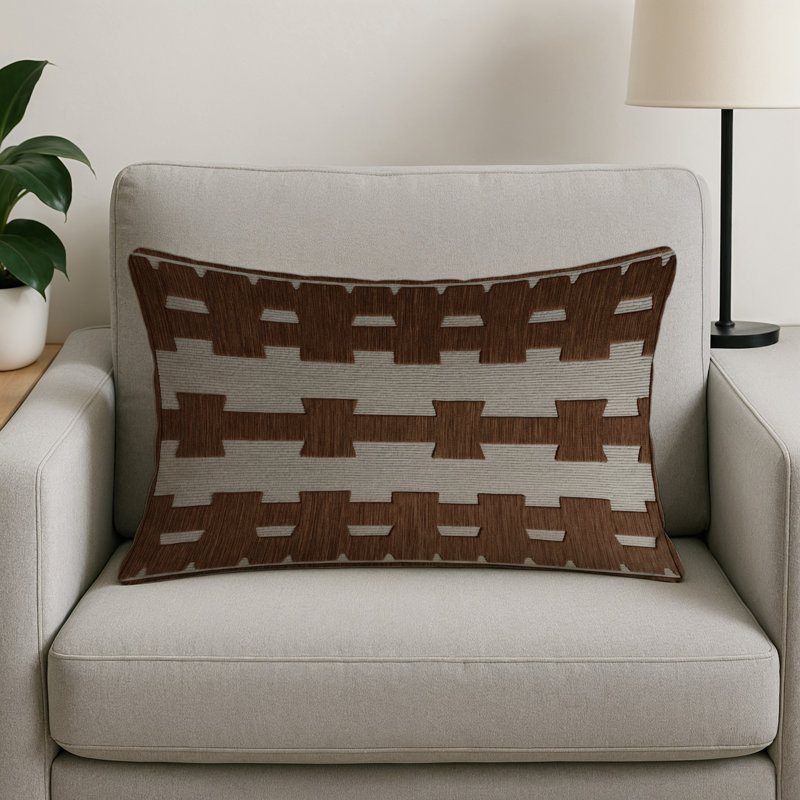 Coussin décoratif intérieur et extérieur beige Trellis, Treillis noir 471, Rectangle H 14 po x l 20 po