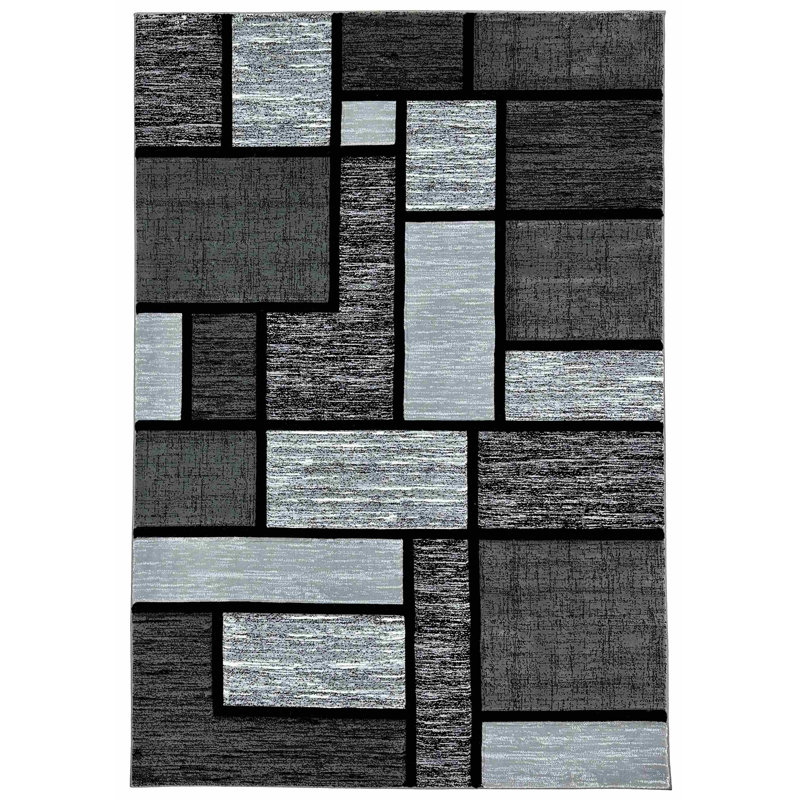 Tapis abstrait gris Mccampbell, Rectangle 6 pi 6 po x 9 pi 2 po