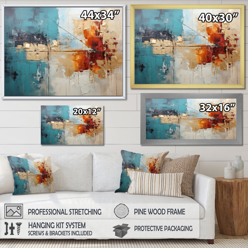 Collage doré et orange majestueux, Cadre flottant doré, H 30 po x l 40 po x P 1,5 po