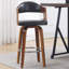 Poussoir Mid-Century de 27 po de hauteur dorée, coussin en similicuir noir, structure en bois massif, ovale sans dossier pour les repas et sièges luxueux, sièges confortables rétro, cuisines comptoirs idéales pour îlot central
