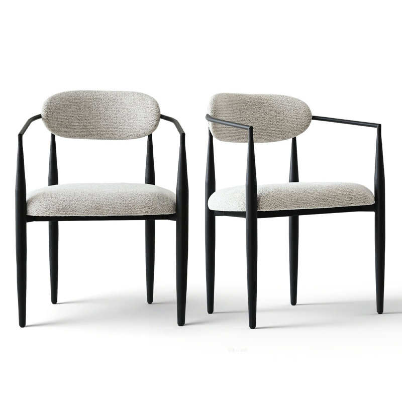 Upholstered Dining Armchairs with Metal Frame, Beige, 2