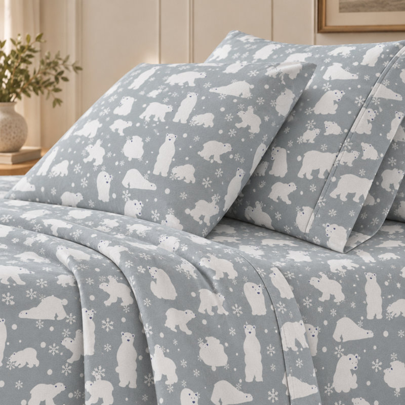 Ensemble de draps de Noël 100% flanelle de coton turc, Très grand californien avec deux taies d'oreiller
