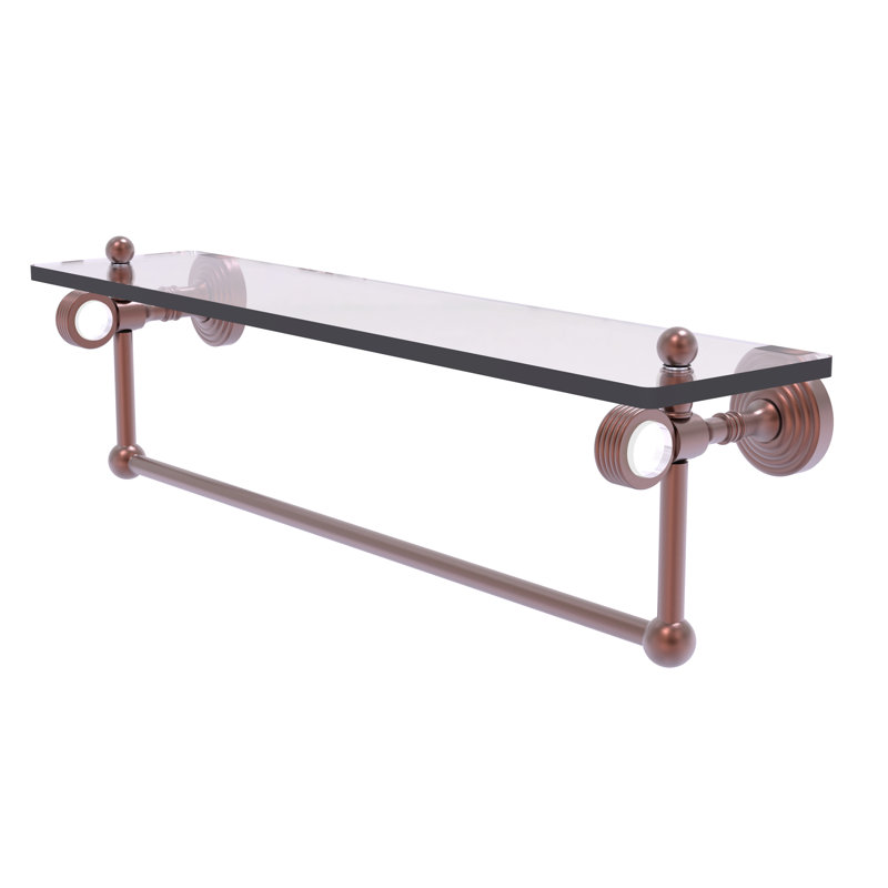 Jarrell Glass Bracket Shelf with Towel Bar, Antique Copper, 5.12" H x 22" W x 6.4" D