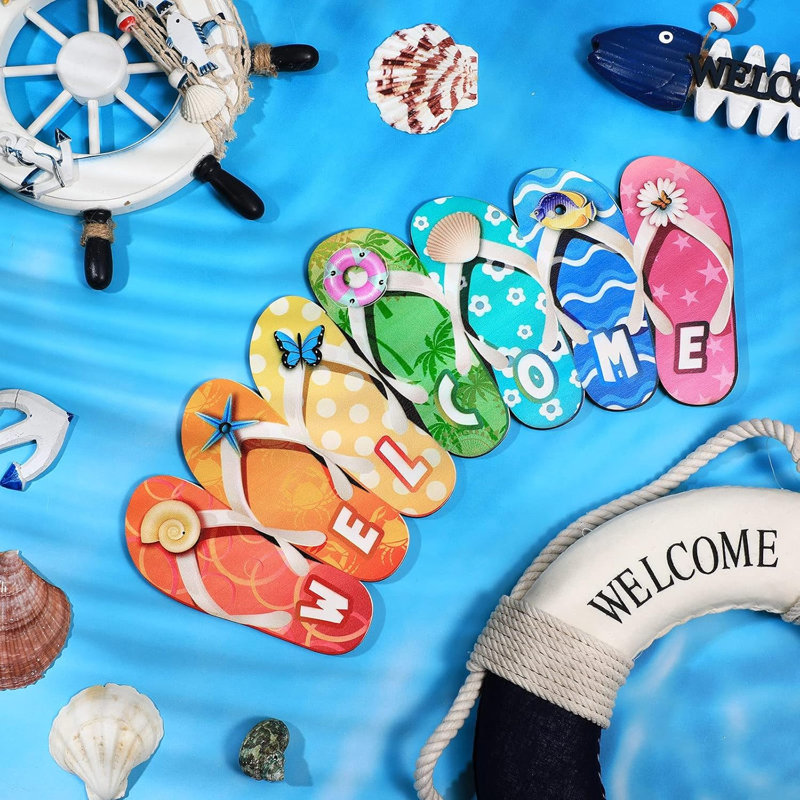 Pantoufles d'été en forme de panneau suspendu Welcome Hello Flip Flop