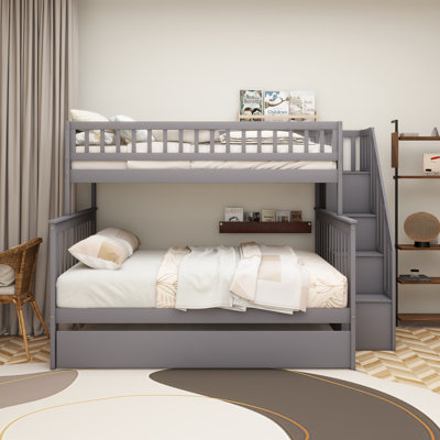 Twin Over Full Bunk Bed With Trundle And Staircase,