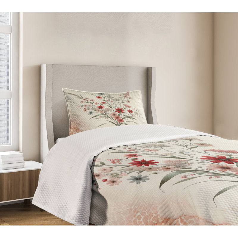 Twin Blue Floral Polyester Bedspread Set