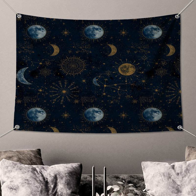 Tapisserie murale Celestial Moon Sun Constellations - Astrology Wall Decor, H 104 po x 88 avec 4 œillets