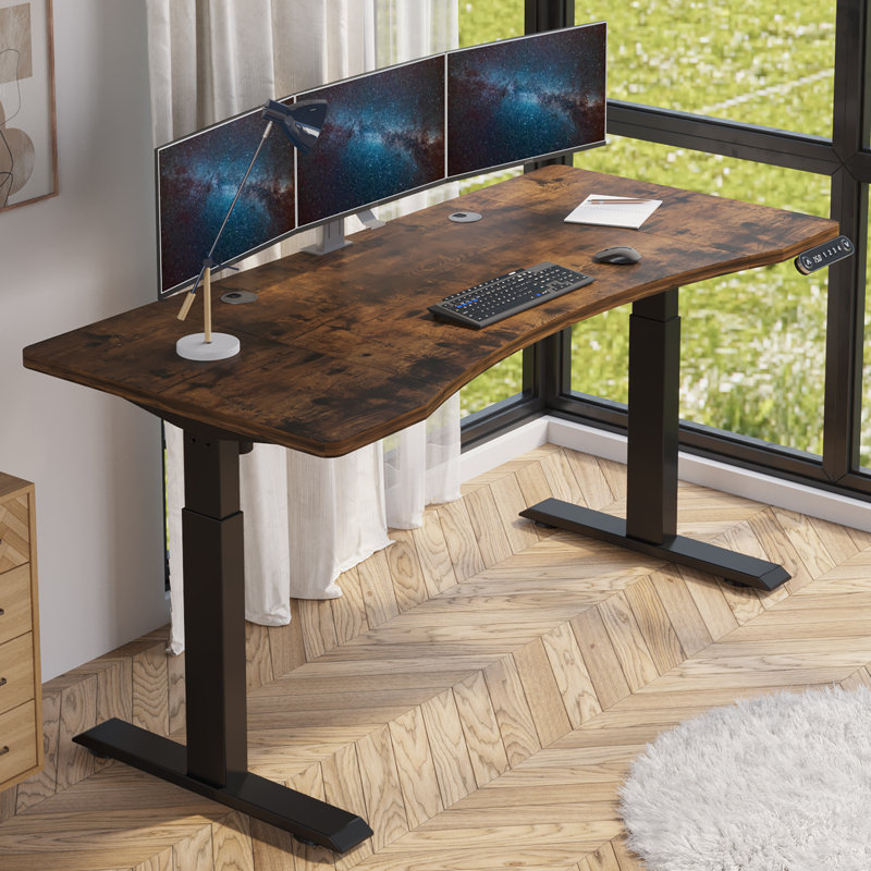 Arionna 63"Dual Motor Adjustable Height Standing Desk, Brown/Black, 46" H x 63" W x 30" D