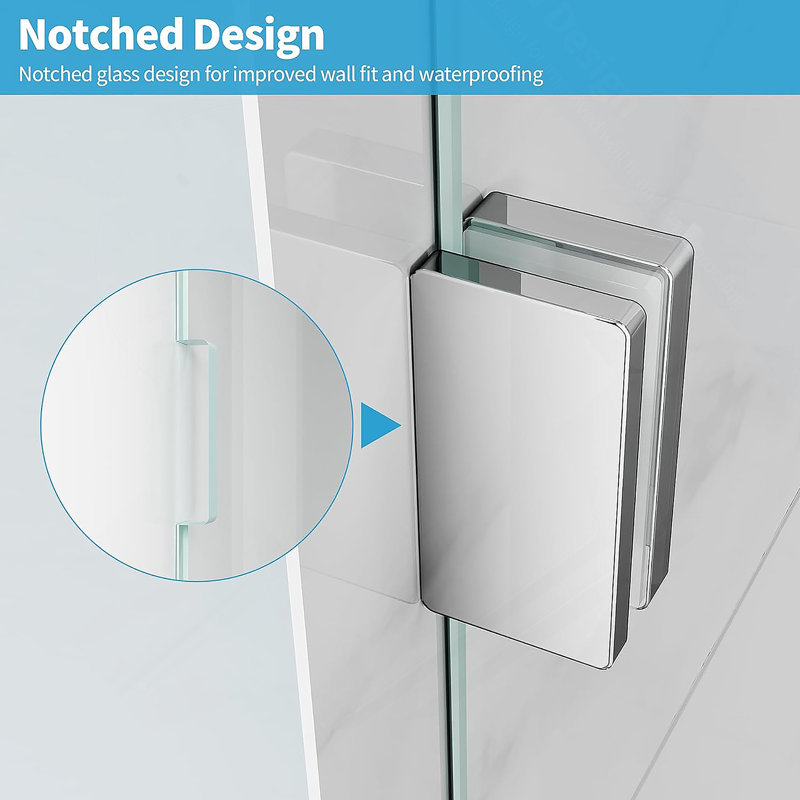 Panneau de douche en verre trempé de 32 po x H 72 po, panneau de douche en verre fixe sans cadre avec pinces, porte de douche en verre trempé de 3/8 po (10 mm)