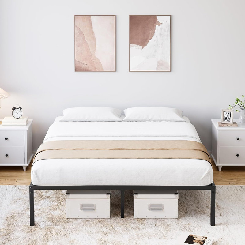 Easy Assembly 10 Inch Full Size Metal Platform Bed Frame  Noise Free Mattress Foundation Space Saving, for Living Room, Guest Room