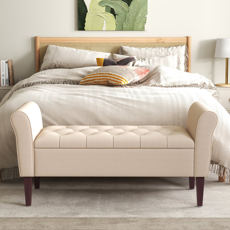 Polyester Tufted Storage Bench, Sand, 23.6" H x 50.4" W x 18.9" D
