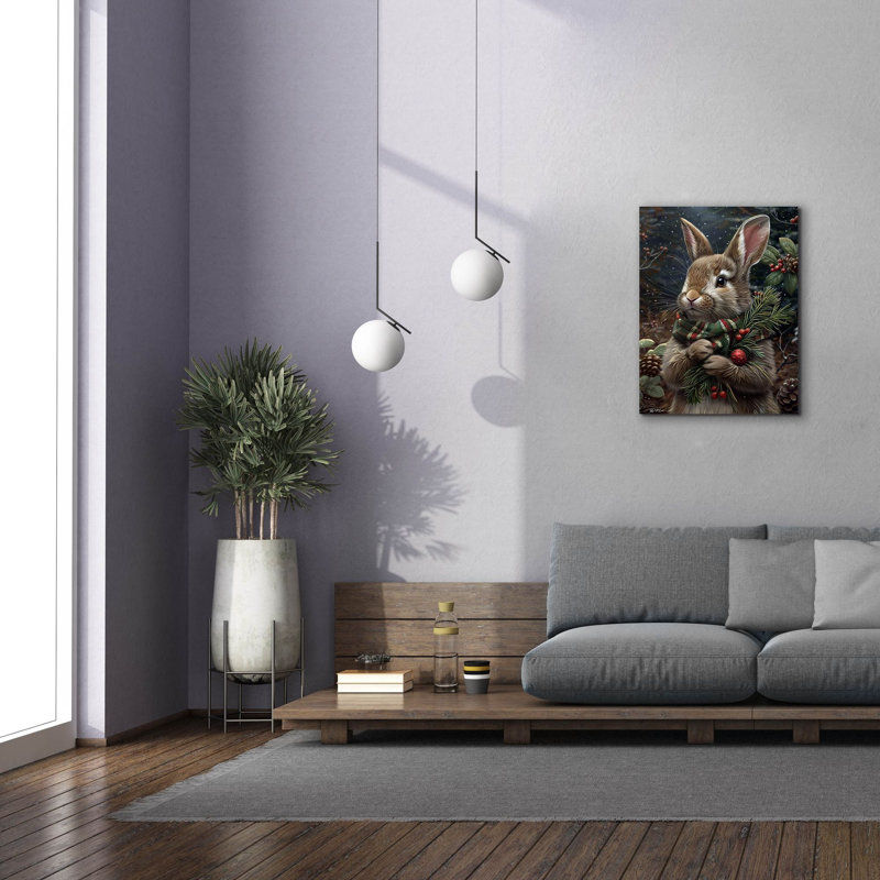 Art mural sur toile The Holiday Aisle® «Christmas Rabbit With Scarf» par Momart, H 34 po x l 26 po x P 1,5 po